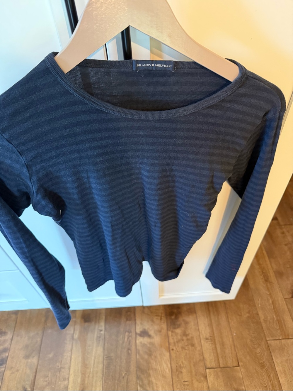 Brandy Melville Navy and Black Striped Long Sleeve Top